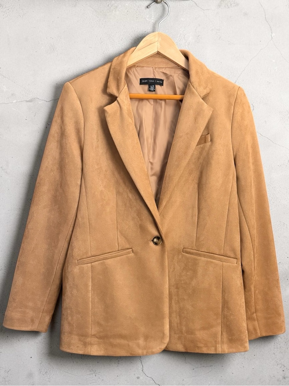 Joan Vass Camel Suede Single-Button Blazer Size Large